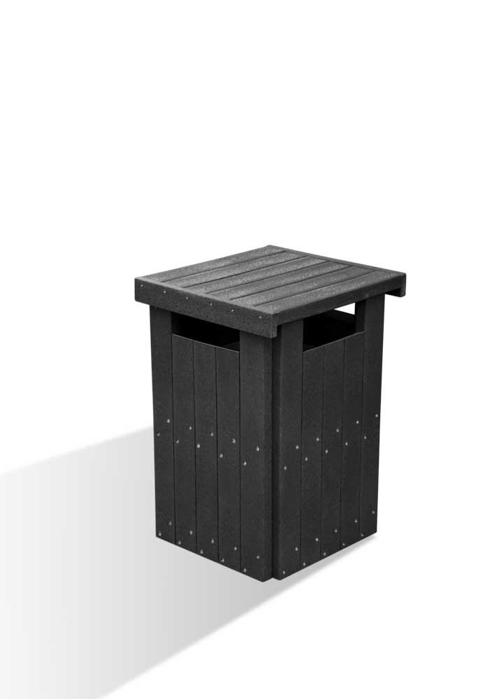 Waste-Bin-Closed-Black-on-White-with-Shadow - Marmax Recycled Plastic Products - Manufactured in the UK