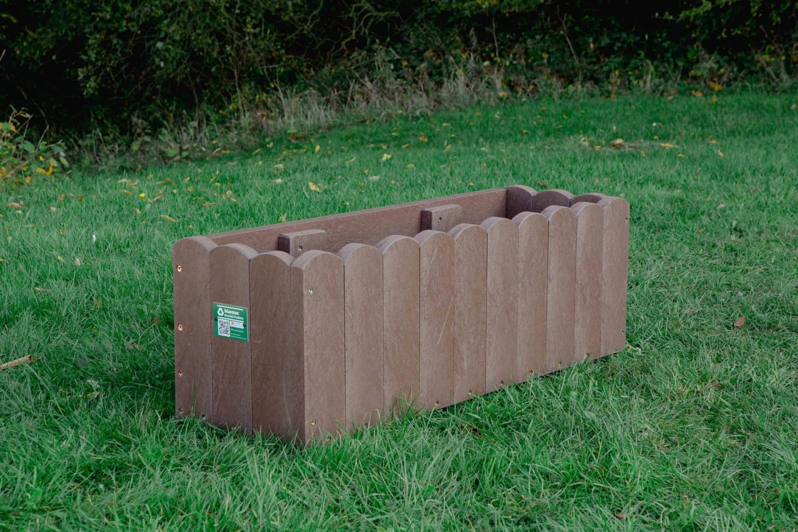 Window Box Brown - Marmax Recycled Plastic Products - Manufactured in the UK Brown coloured Window Box on grass
